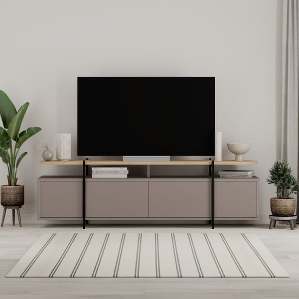 Szarobeżowa szafka pod TV w dekorze dębu 160x48 cm Hinoa – Marckeric-image-4