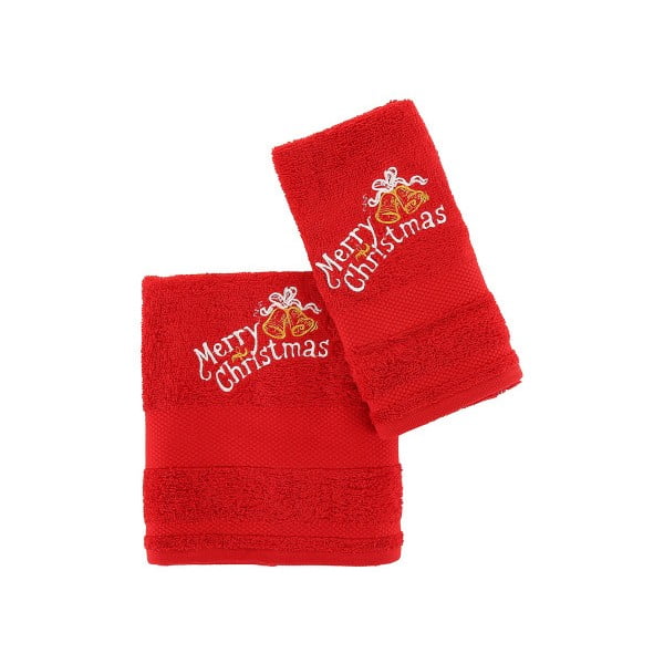Zestaw świątecznych 2 czerwonych ręczników Merry Christmas