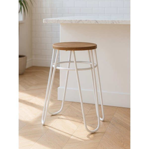 Szary/w naturalnym kolorze stołek z litego drewna wiązu District – Premier Housewares-image-1