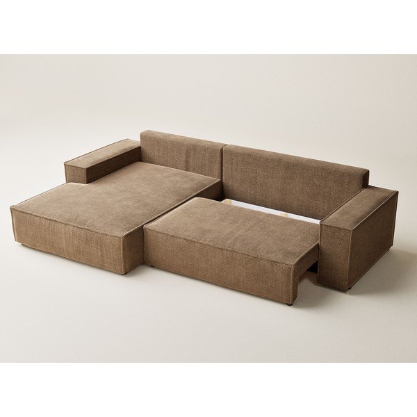 Jasnobrązowy rozkładany/ze schowkiem narożnik z tkaniny szenilowej (lewostronny/z szezlongiem) Maze – Maison de Rêve-image-3