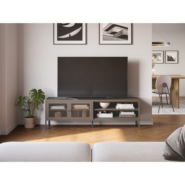 Szara metalowa szafka pod TV 160x50x35 cm Fayna – Marckeric-image-1