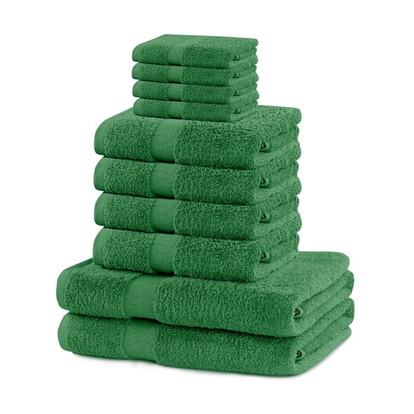Ciemnozielone bawełniane ręczniki zestaw 10 szt. frotte Marina – Restilo