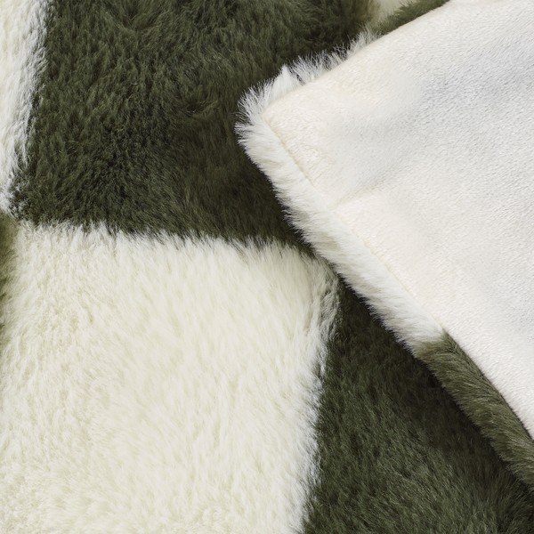 Biały/zielony koc 130x170 cm Cosy Soft Checkerboard – Catherine Lansfield-image-3