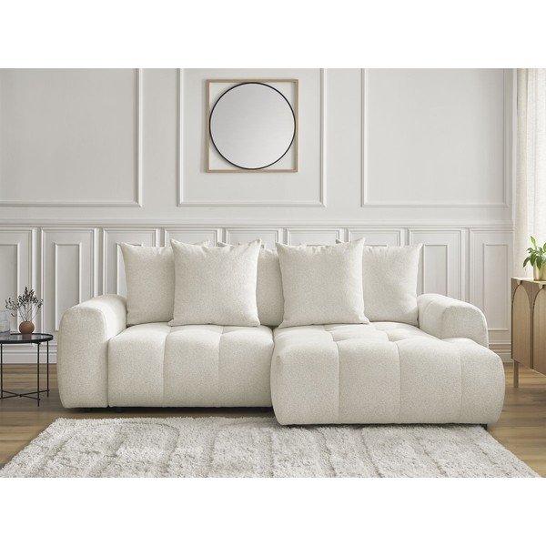 Biały rozkładany narożnik z tkaniny szenilowej ze schowkiem (prawostronny/z szezlongiem) Roxelane – Bobochic Paris-image-1