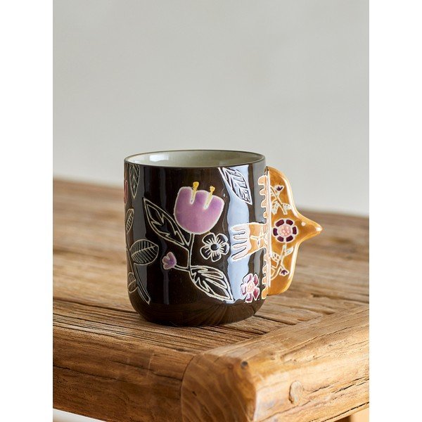 Ciemnobrązowe kamionkowe filiżanki zestaw 4 szt. do latte 325 ml Vivielle – Bloomingville-image-1