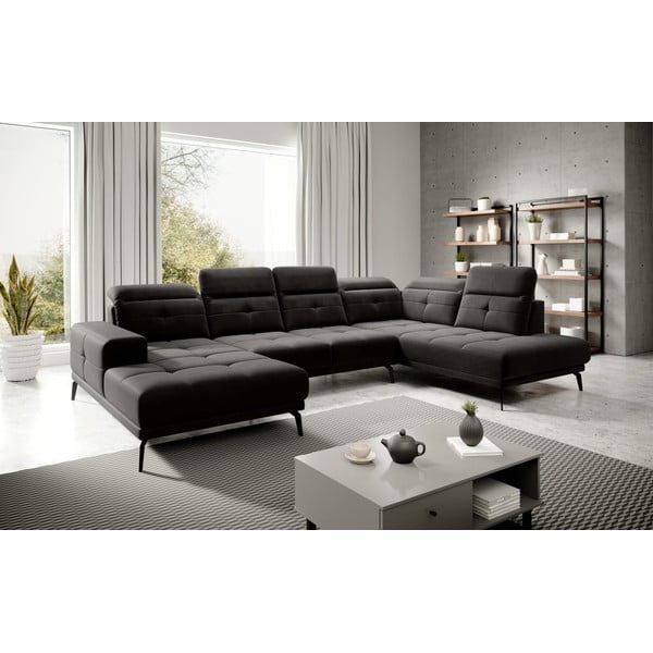 Czarny aksamitny narożnik (prawostronny/w kształcie litery U) Bretan – ELTAP-image-1