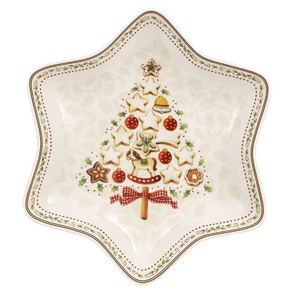 Czerwono-biała porcelanowa miska do serwowania w kształcie gwiazdy Villeroy & Boch Gingerbread Village, 24,5x24,5 cm-image-2