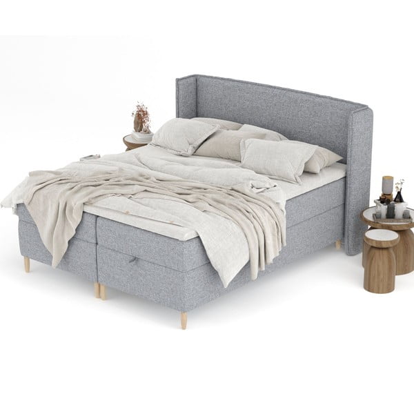 Szare łóżko boxspring ze schowkiem 200x200 cm Monpelli – Maison de Rêve-image-4