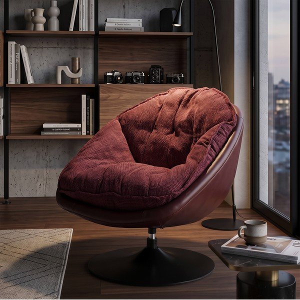 Bordowy obrotowy fotel Retro Style – Mauro Ferretti-image-1