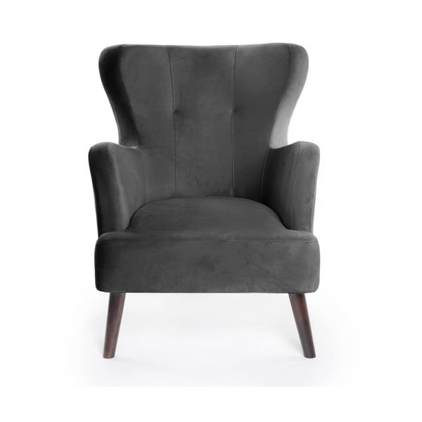 Ciemnoszary aksamitny fotel typu uszak Noemye – Bonami Selection-image-2