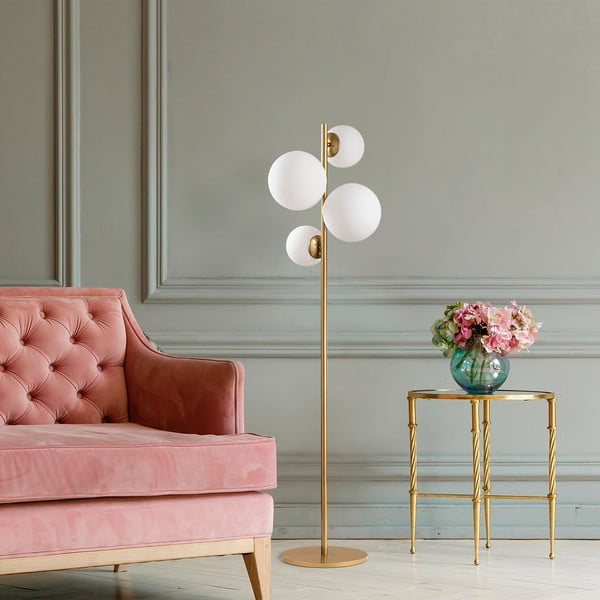 Biała/w kolorze mosiądzu lampa stojąca ze szklanym kloszem (wysokość 162 cm) Fazli – Opviq lights-image-3