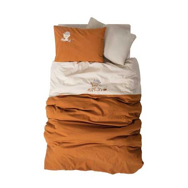 Pomarańczowo-beżowa bawełniana pościel dziecięca do łóżeczka z prześcieradłem/4-częściowa 100x150 cm Clever – Mijolnir