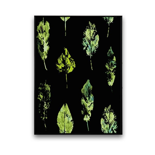 Plakat z liśćmi, czarne tło, 30 x 40 cm