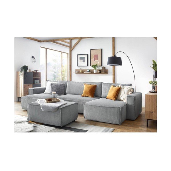 Jasnoszary sztruksowy puf Nihad – Bobochic Paris-image-1