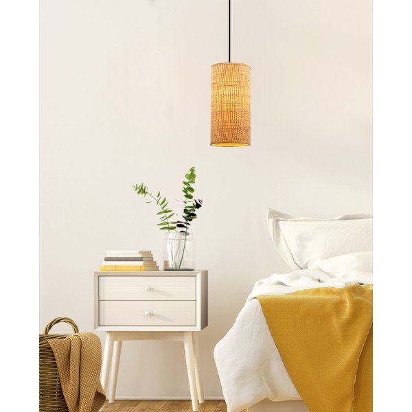 Beżowa lampa wisząca z rattanowym kloszem ø 12 cm Fleri – Candellux Lighting-image-1
