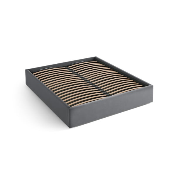 Szare tapicerowane łóżko dwuosobowe ze schowkiem/bez zagłówka ze stelażem 180x200 cm Susan – Micadoni 