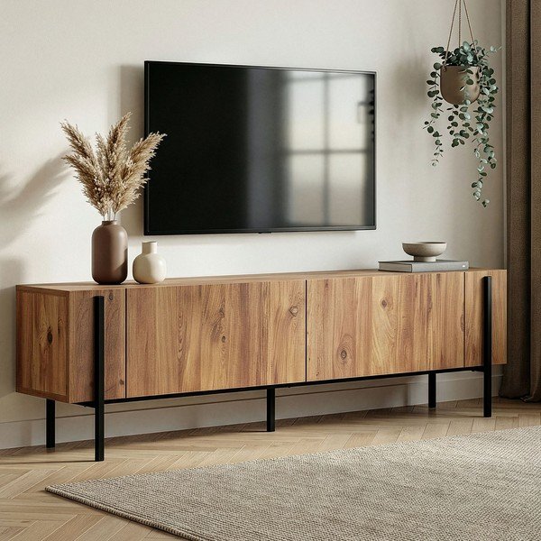 Szafka pod TV w dekorze sosny w naturalnym kolorze 180x45x30 cm Nexus – Kalune Design-image-2