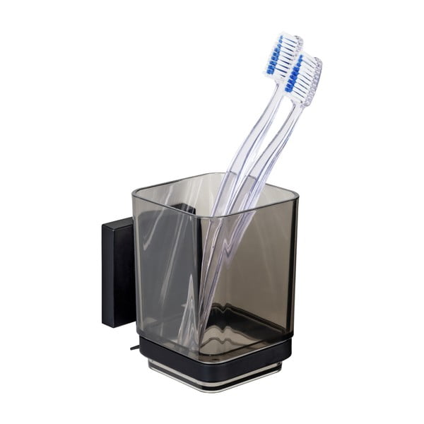 Czarny samoprzylepny plastikowy kubek na szczoteczki do zębów Quadro – Wenko-image-3