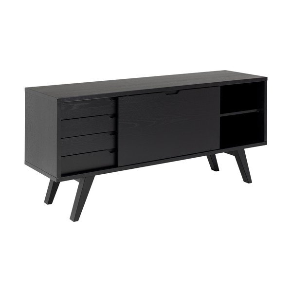 Czarna niska komoda w dekorze dębu z drzwiami przesuwnymi 160x72 cm A-Line – Actona-image-4