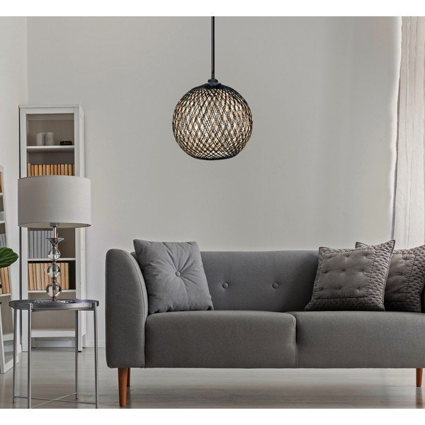 Czarno-ciemnobrązowa lampa wisząca z kloszem z juty ø 24 cm – Opviq lights-image-2