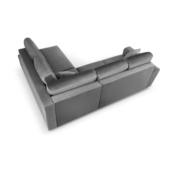 Jasnoszary aksamitny rozkładany narożnik ze schowkiem (prawostronny/w kształcie litery L) Kyoto – Cosmopolitan Design-image-4