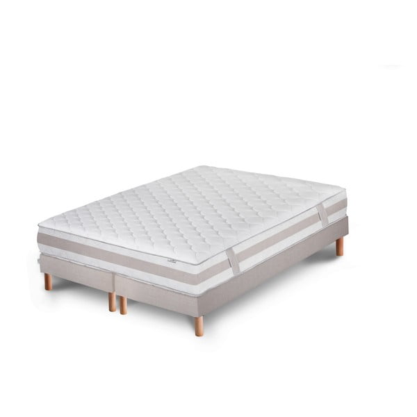 Jasnoszare łóżko z materacem i podwójnym boxspringiem Stella Cadente Maison Saturne Europe, 140x200 cm