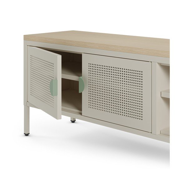 Kremowa/w naturalnym kolorze metalowa szafka pod TV 160x50x35 cm Sayla – Marckeric-image-3