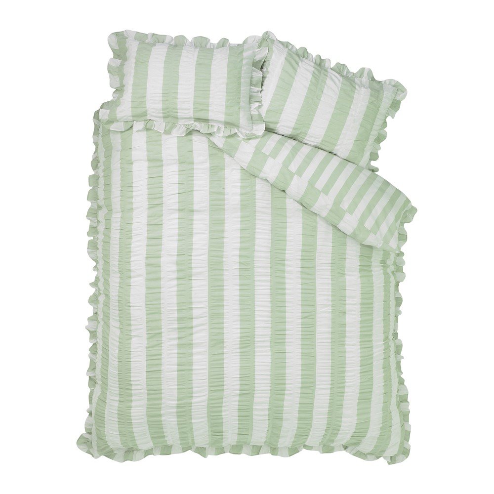 Zielona pościel jednoosobowa 135x200 cm Seersucker Frill Stripe – Catherine Lansfield