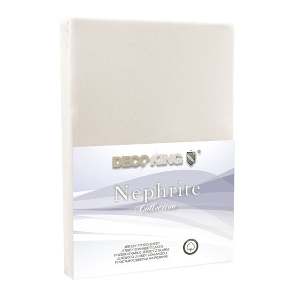 Beżowe prześcieradło elastyczne DecoKing Nephrite, 140/160x200 cm-image-1