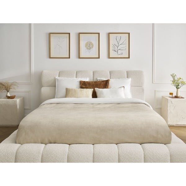 Beżowe tapicerowane łóżko dwuosobowe ze schowkiem i stelażem 160x200 cm Mont Blanc – Bobochic Paris-image-1