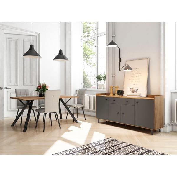 Szara niska komoda w dekorze orzecha 180x84 cm Malta – Marckeric-image-1