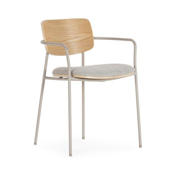 Jasnoszare/w naturalnym kolorze tapicerowane fotele jadalniane zestaw z podłokietnikami Nour – MOME