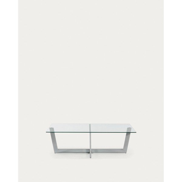 Stolik ze szklanym blatem w kolorze srebra 70x120 cm Plam – Kave Home-image-1