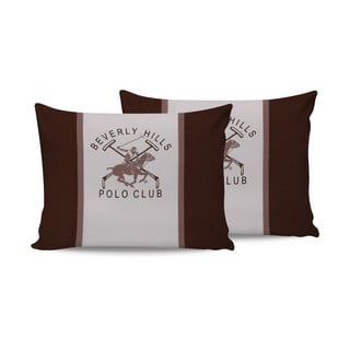 Komplet 2 bawełnianych poszewek na poduszki Polo Club Brown, 50 x 70 cm