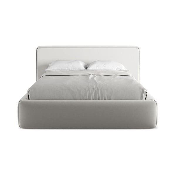 Jasnoszare tapicerowane łóżko dwuosobowe ze schowkiem i stelażem 140x200 cm Kiana – Makamii-image-4