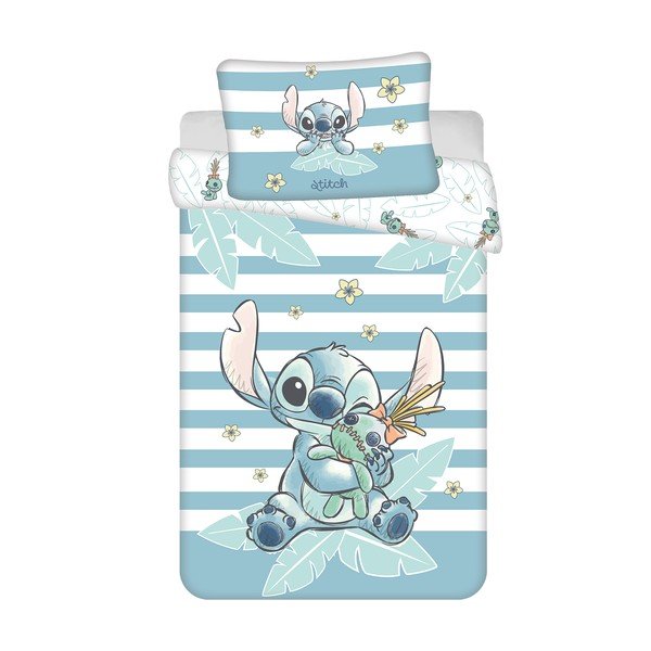 Jasnoniebieska bawełniana pościel dziecięca do łóżeczka 100x135 cm Lilo & Stitch "Tropical Hugs" – Jerry Fabrics