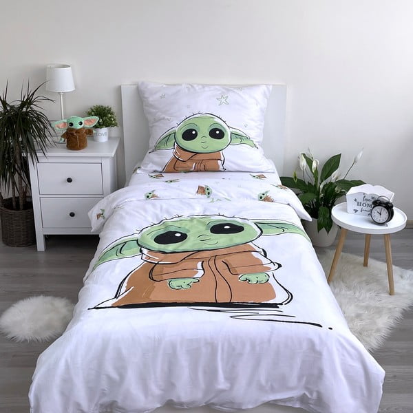 Bawełniana dziecięca pościel jednoosobowa 140x200 cm Star Wars Baby Yoda – Jerry Fabrics-image-1