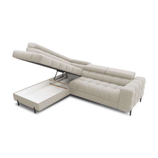 Kremowy rozkładany/ze schowkiem narożnik z materiału bouclé (lewostronny/w kształcie litery L) Ferucce – ELTAP-image-4