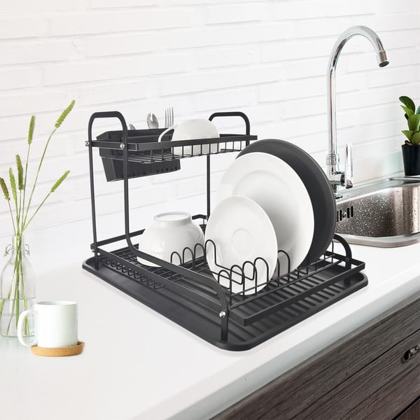 Czarny metalowy ociekacz dwupiętowy 42,5x32 cm Radka – Orion-image-1