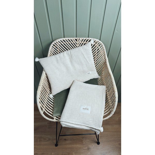 Kremowy muślinowy zestaw koca i poduszki dziecięcej 100x130 cm Muslin Linen – Malomi Kids-image-4