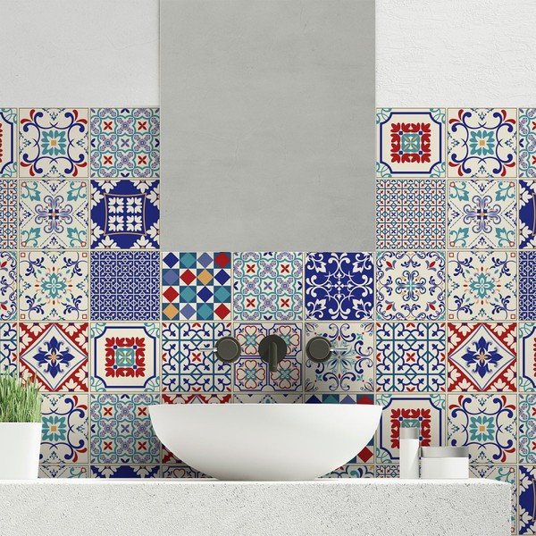 Zestaw 24 naklejek ściennych Ambiance Wall Decal Cement Tiles Azulejos Sofiana, 10x10 cm-image-1