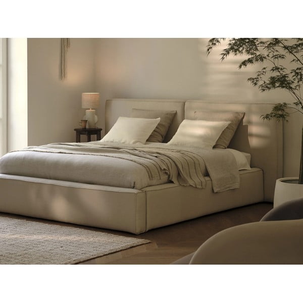 Beżowe tapicerowane łóżko dwuosobowe ze schowkiem i stelażem 180x200 cm Arendal – Cosmopolitan Design-image-1