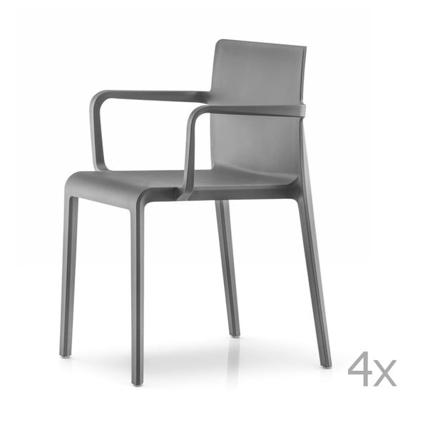 Zestaw 4 antracytowych krzeseł z podłokietnikami Pedrali Volt