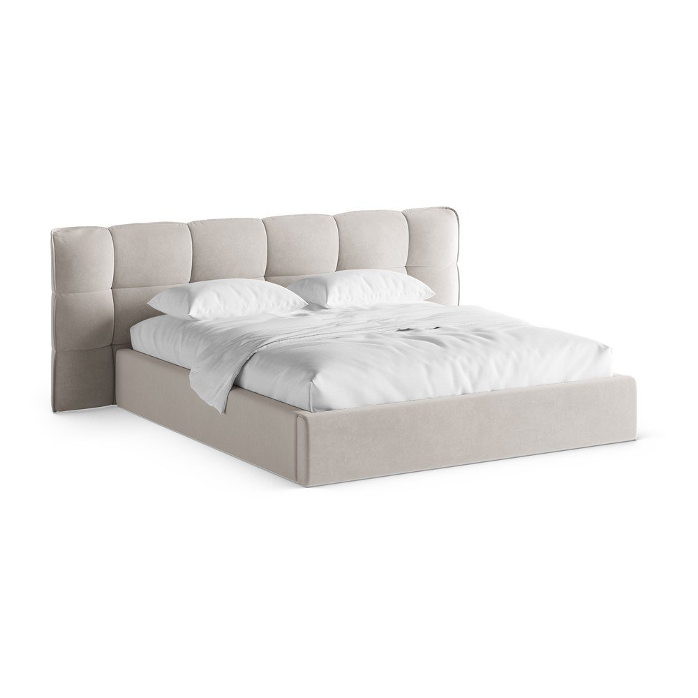 Beżowe tapicerowane łóżko dwuosobowe ze schowkiem i stelażem 140x200 cm Eric – Micadoni