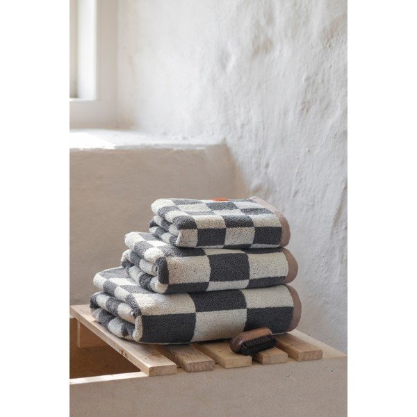 Antracytowo-beżowy ręcznik kąpielowy z bawełny organicznej frotte 70x133 cm Retro – Mette Ditmer Denmark-image-2