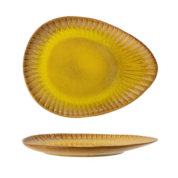 Żółty talerz do serwowania z kamionki Bloomingville Cala, 34x25,5 cm-image-2