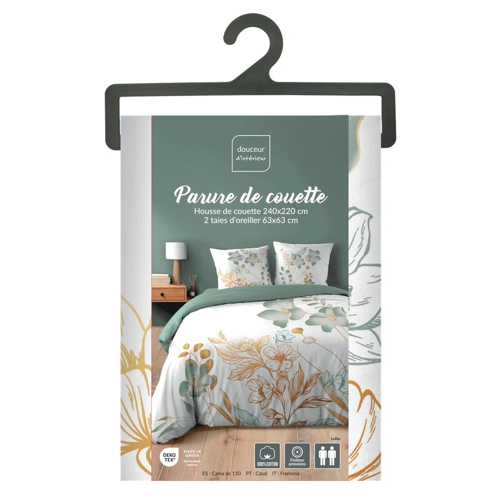 Biało-zielona bawełniana pościel dwuosobowa 240x220 cm Lolita – douceur d'intérieur (zdjęcie 7)