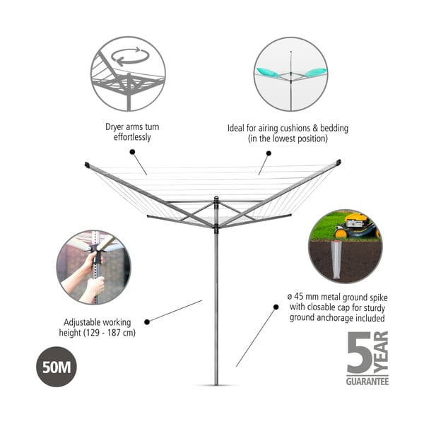 Ogrodowa suszarka na pranie w kolorze srebra 50 m Lift-O-Matic – Brabantia-image-4