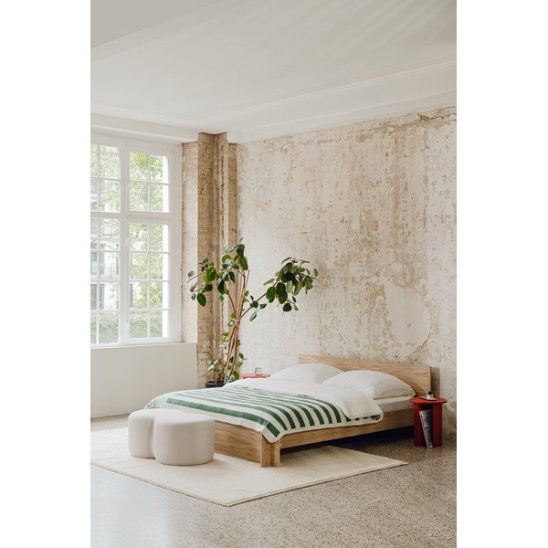 Łóżko dwuosobowe z płyty wiórowej/ze sklejki w dekorze dębu ze stelażem 180x200 cm w naturalnym kolorze Valt – noo.ma-image-3