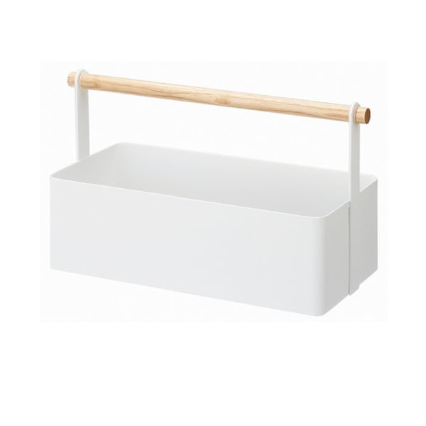 Biały pojemnik z uchwytem z drewna bukowego YAMAZAKI Tosca Tool Box, dł. 29 cm